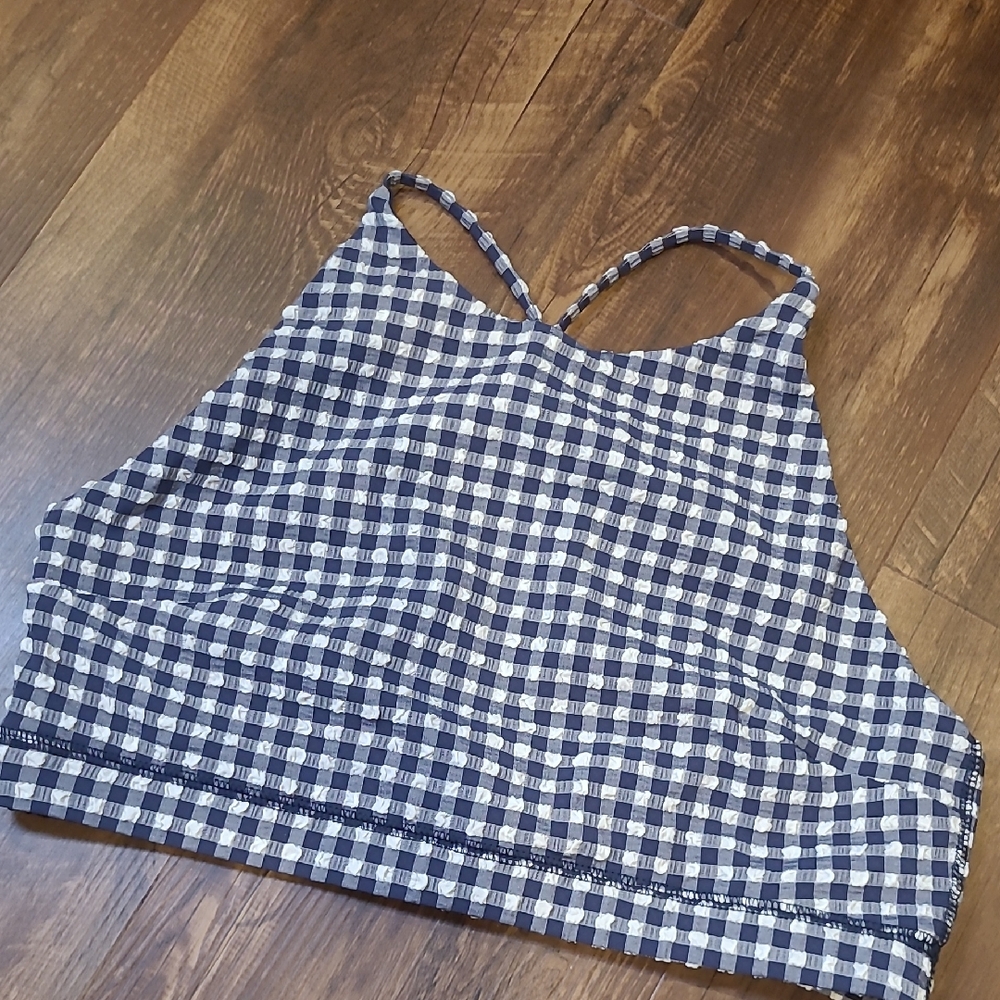 J. Crew Textured Navy Gingham Navy Blue Swim Top M